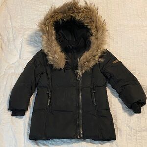 Mackage Girls Black Puffer Jacket with Racoon Fur Hood and Duck Down size 4
